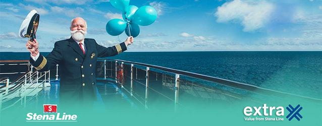 Stena Line. extra - value from Stena Line with Captain Keith holding balloons on the deck